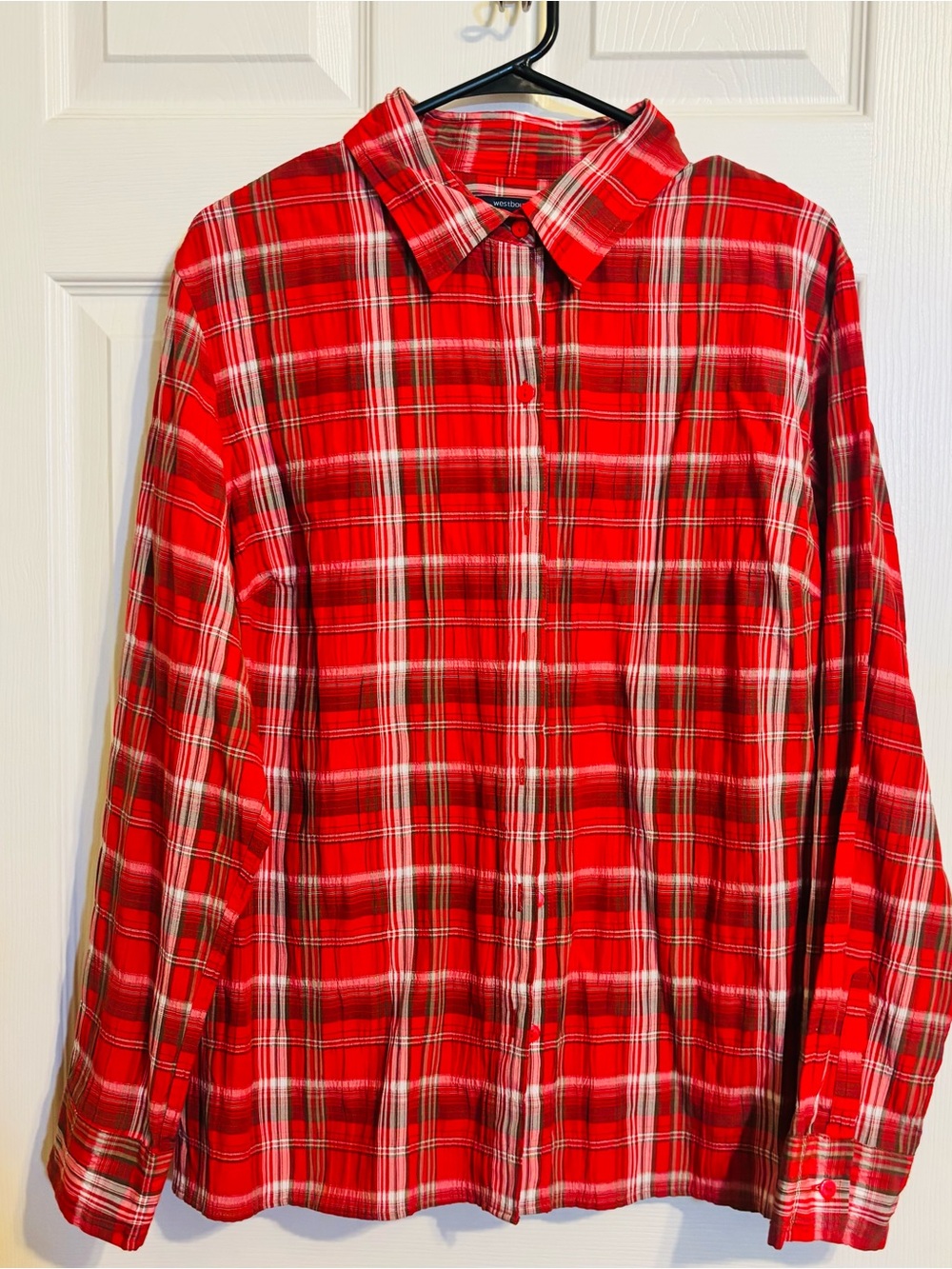 Westbound Red and White Collared Plaid Button-Down Shirt Size Large